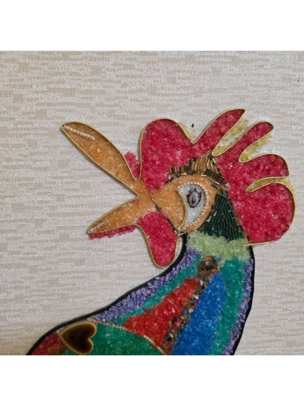 MCM Pebble Gravel & Tile Wall Art Rooster Heart and Square Shaped Tile Large - Picture 3 of 13